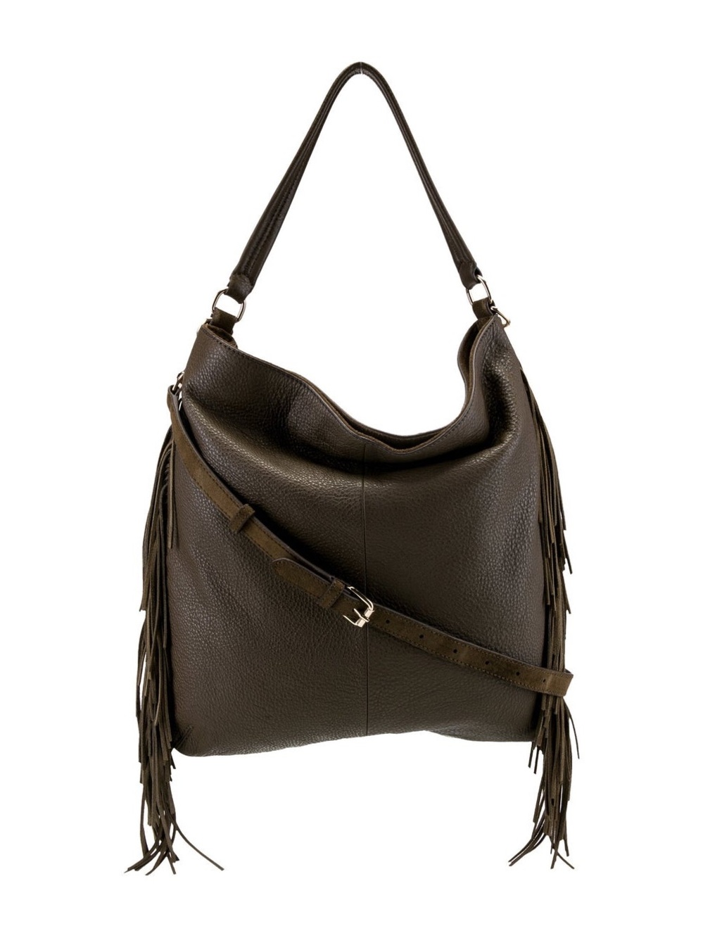 Rebecca Minkoff Hobo Crossbody Fringe Olive Green Leather Purse - Picture 3 of 4